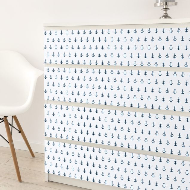 Papel adhesivo para muebles mate Maritime Anchor Monogram Pattern In Blue On White