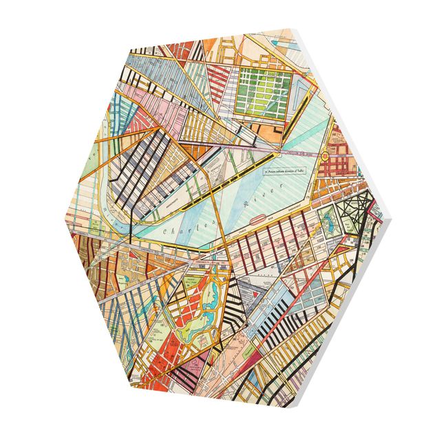 Cuadros hexagonales Modern Map Of Boston