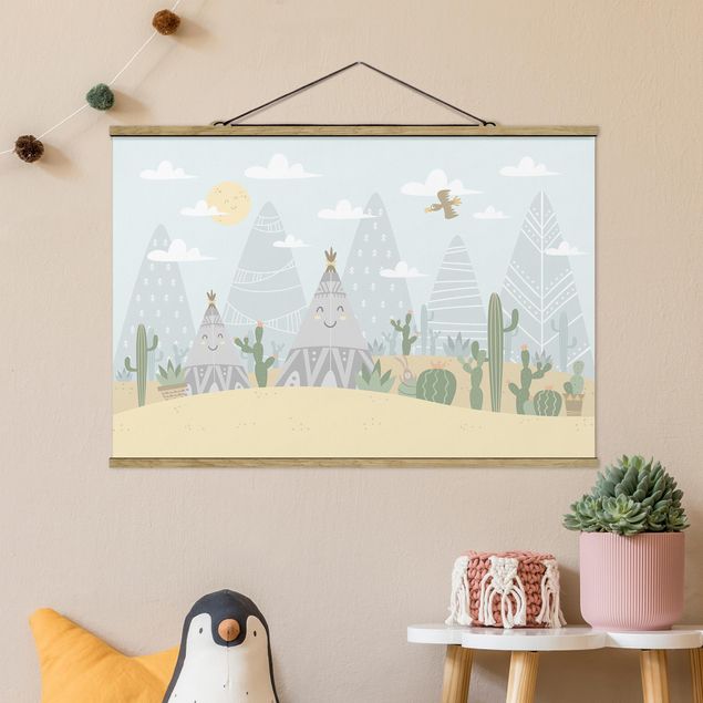 Decoración infantil pared Tepee With Cacti