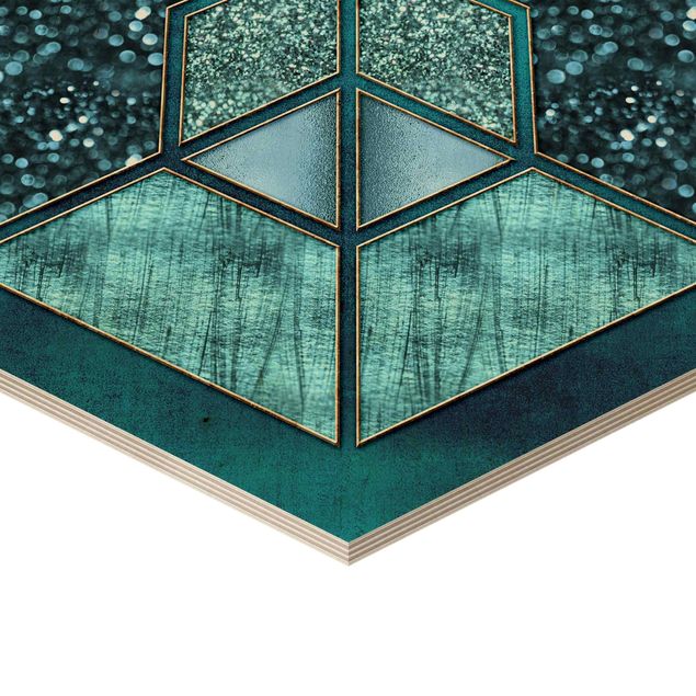 cuadros hexagonales Blue Hexagon With Gold Outline