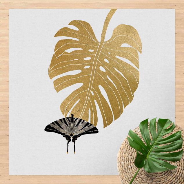 Alfombras para exterior Golden Monstera With Butterfly