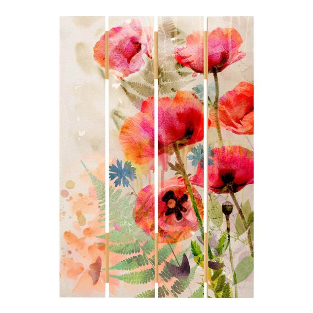 Cuadros de madera Watercolour Flowers Poppy