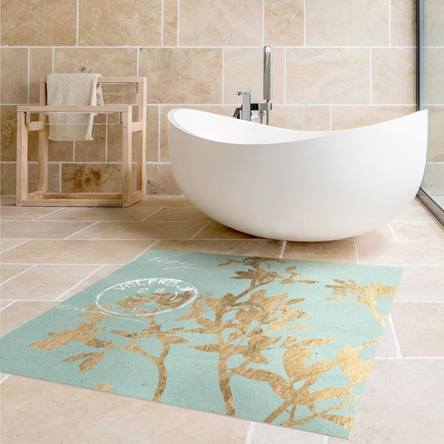 Alfombras modernas Golden Leaves On Turquoise II