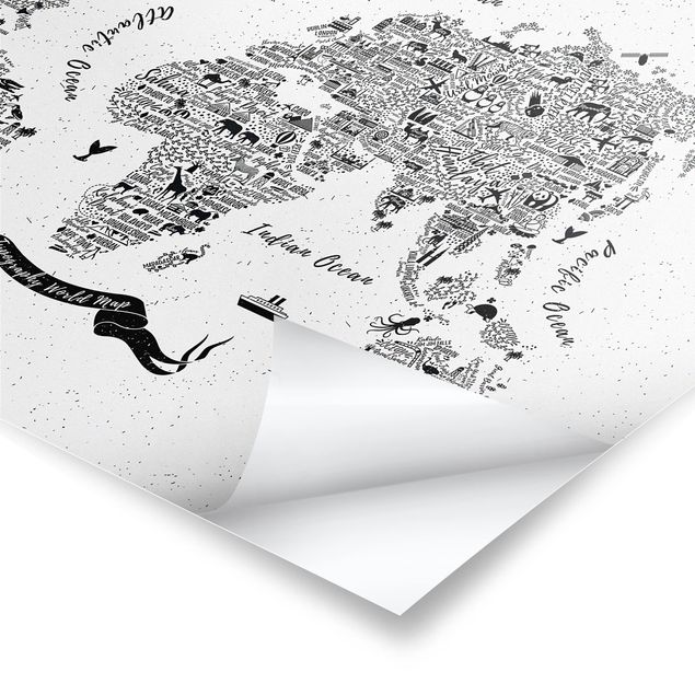 Pósters Typography World Map White