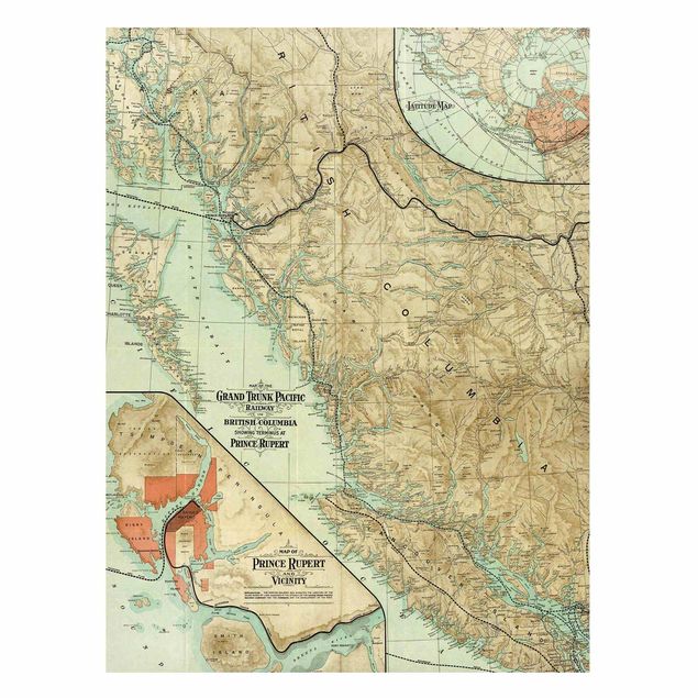 Tableros magnéticos mapamundi Vintage Map British Columbia