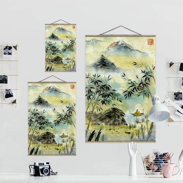 Cuadro con paisajes Japanese Watercolour Drawing Bamboo Forest