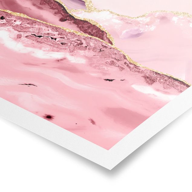 Reproducciónes de cuadros Abstract Mountains Pink With Golden Lines