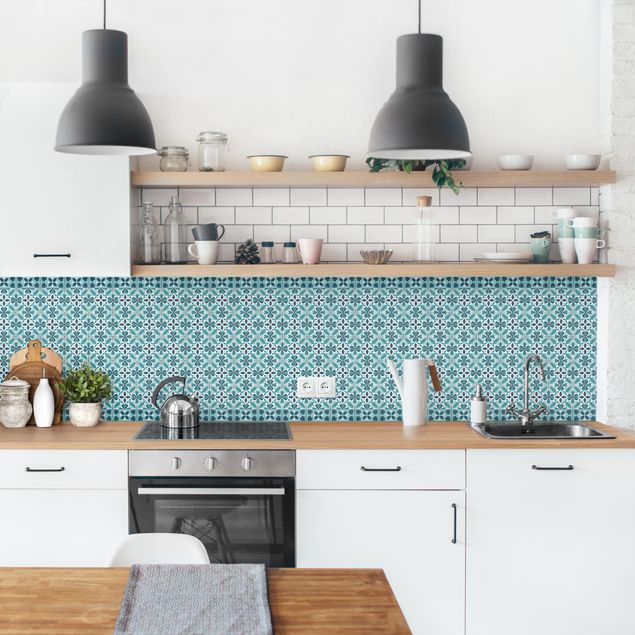 Salpicaderos de cocina efecto teja Geometrical Tile Mix Blossom Turquoise
