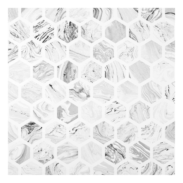 Salpicadero cocina cristal Marble Hexagons In Greyscales