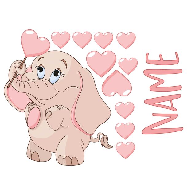 Vinilo texto personalizado Pink Baby Elephant With Many Hearts