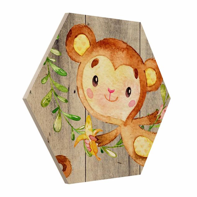Cuadros animales Watercolor Monkey On Wood