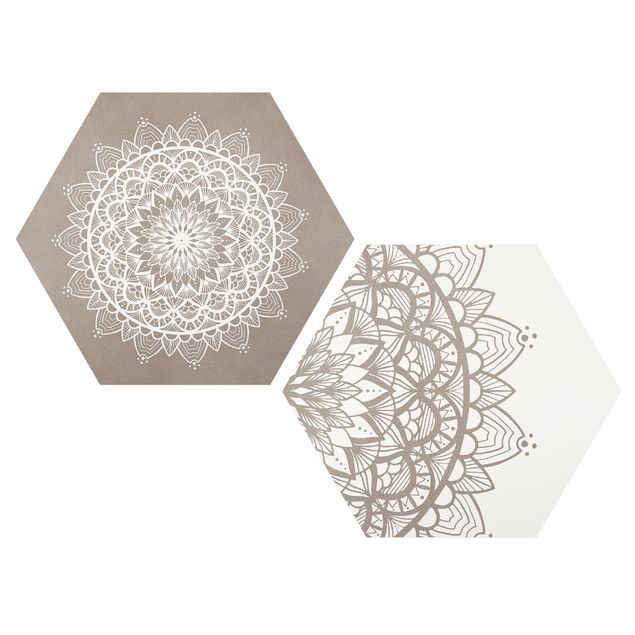 Cuadros zen Mandala Illustration Shabby Set Beige White