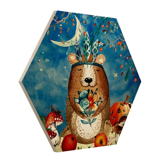 Cuadros modernos y elegantes Watercolor Bear In Moonlight