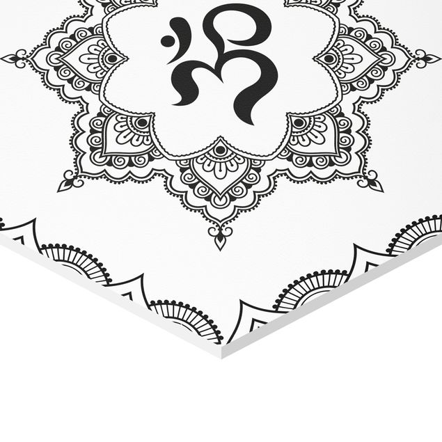 Cuadros hexagonales Hamsa Hand Lotus OM Illustration Set Black And White