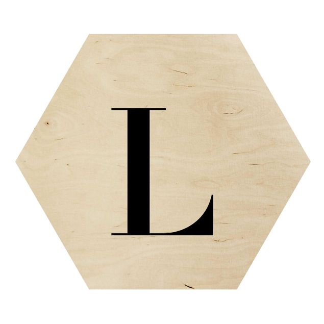 Hexagon Bild Holz - Buchstabe Serif Weiß L