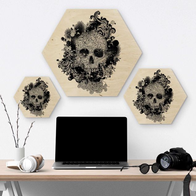Hexagon Bild Holz - Skull
