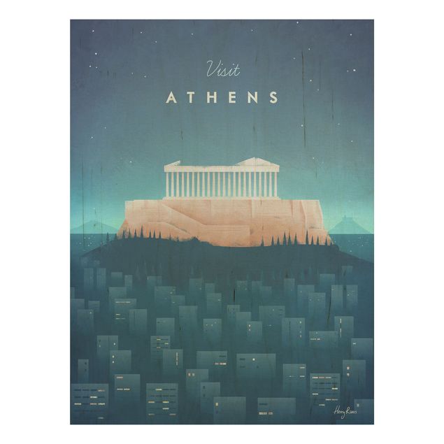 cuadro vintage madera Travel Poster - Athens