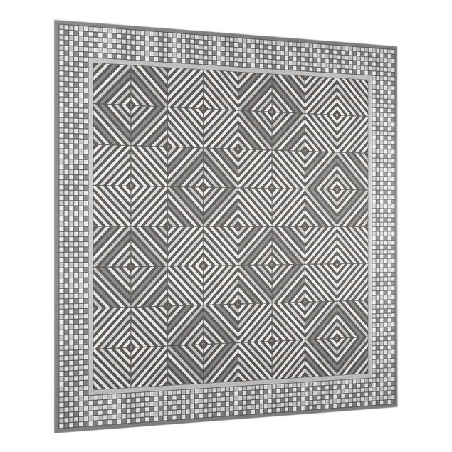 Paneles de vidrio para cocinas Geometrical Tiles Vortex Grey With Mosaic Frame