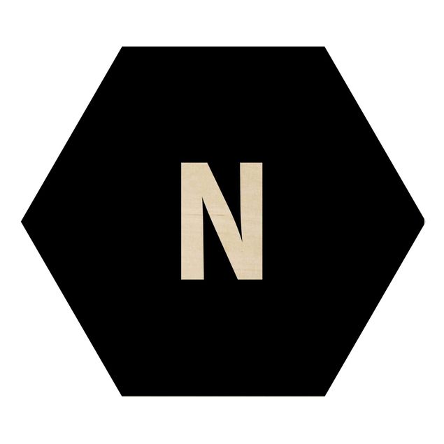 Hexagon Bild Holz - Buchstabe Schwarz N