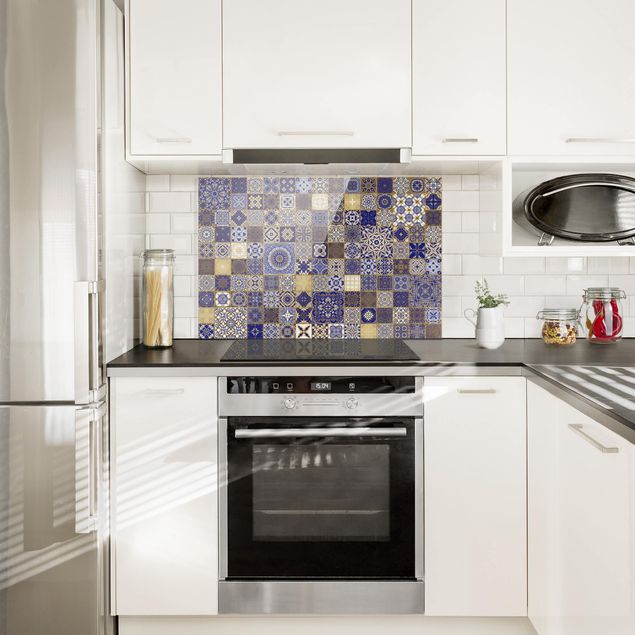 Panel antisalpicaduras cocina patrones Oriental Tiles Blue With Golden Shimmer