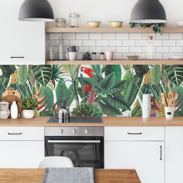 Salpicadero cocina Colourful Tropical Rainforest Pattern