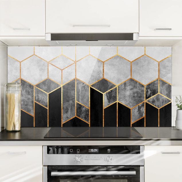 Decoración en la cocina Golden Hexagons Black And White