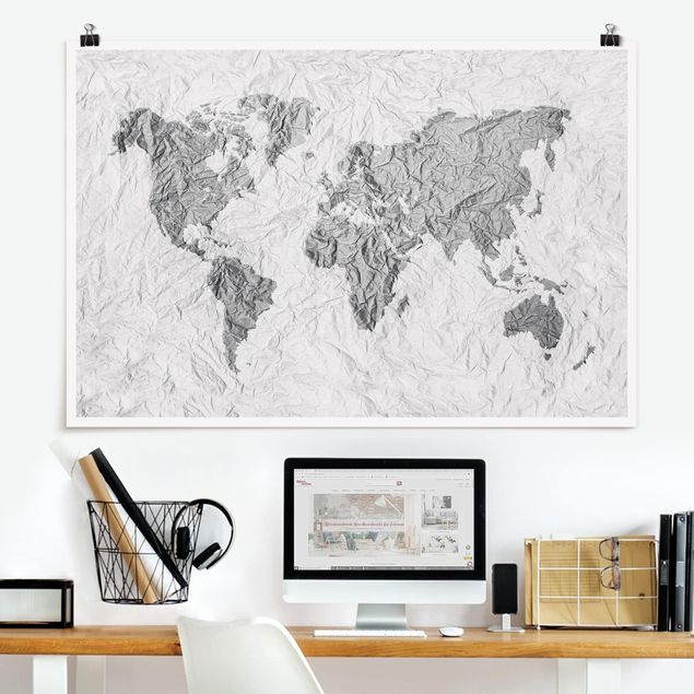 Decoración en la cocina Paper World Map White Grey