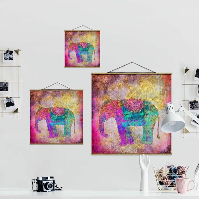 Cuadros multicolor Colourful Collage - Indian Elephant