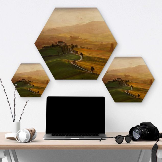 Hexagon Bild Holz - Val d'Orcia