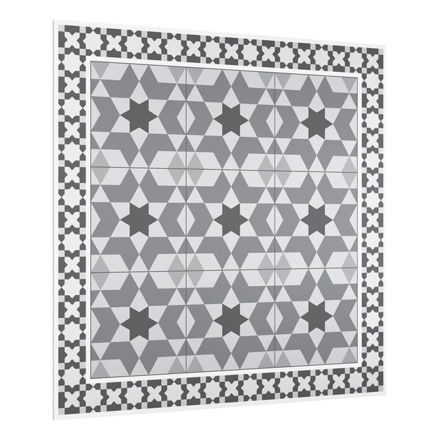 Paneles de vidrio para cocinas Geometrical Tiles Kaleidoscope grey With Border