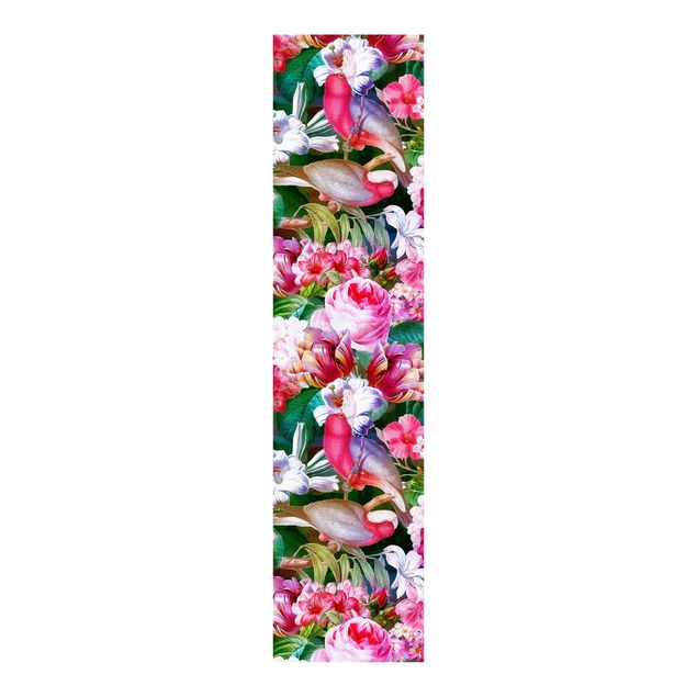 Paneles japoneses flores Colourful Tropical Flowers With Birds Pink