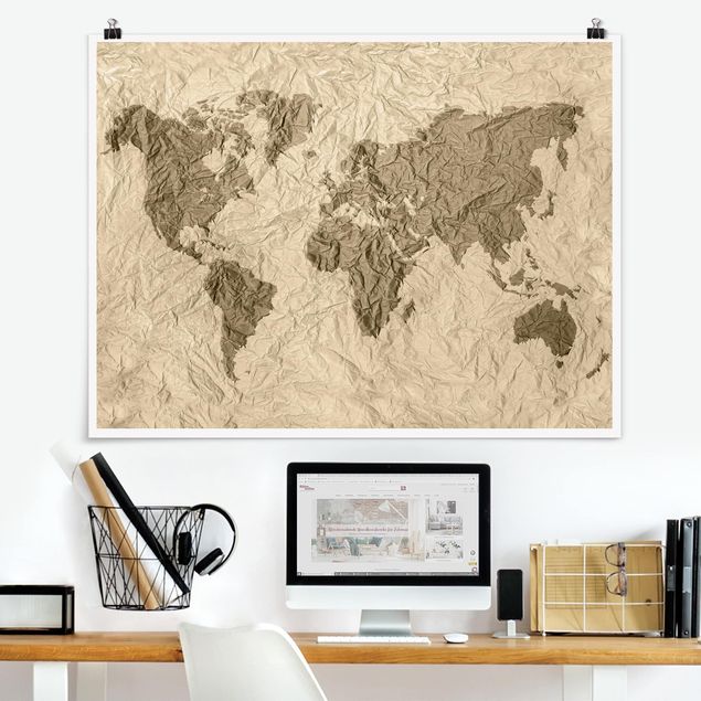 Decoración cocina Paper World Map Beige Brown