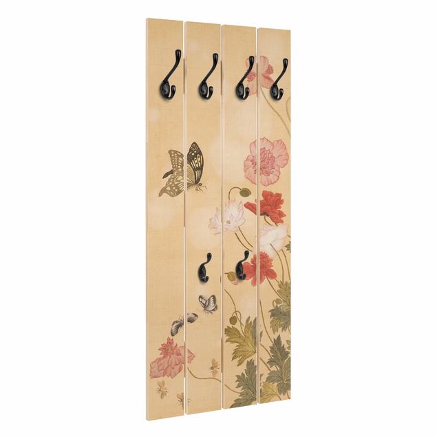 Percheros de pared efecto madera Yuanyu Ma - Poppy Flower And Butterfly