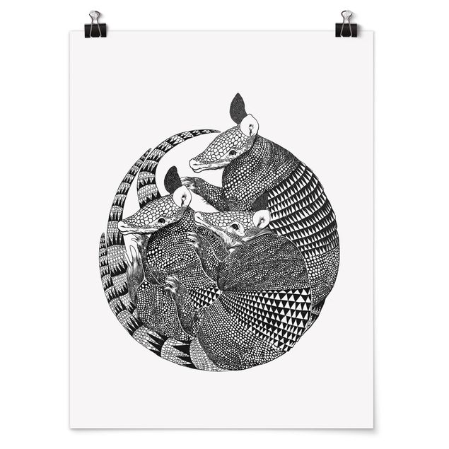 Póster de animales Illustration Armadillos Black And White Pattern