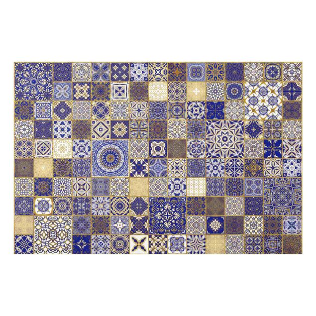 panel-antisalpicaduras-cocina Oriental Tiles Blue With Golden Shimmer