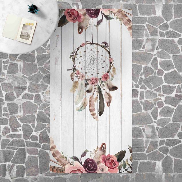 Alfombra balcón Dream Catcher Feathers Wood Look White