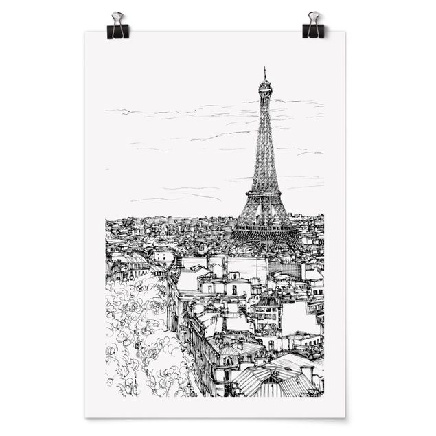 Póster blanco y negro City Study - Paris
