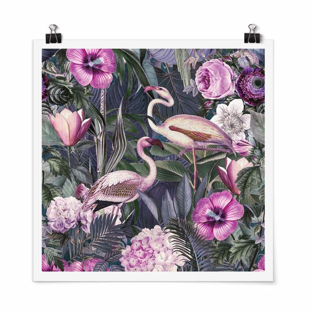 Cuadros de plantas Colourful Collage - Pink Flamingos In The Jungle