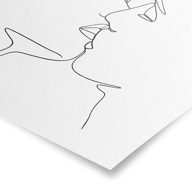 Póster cuadros famosos Line Art Kiss Faces Black And White