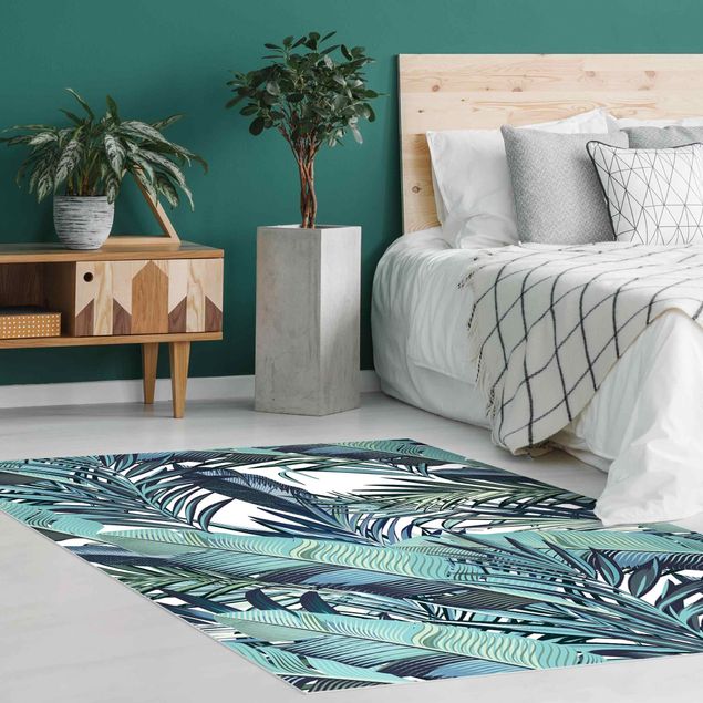 Alfombras modernas Turquoise Leaves Jungle Pattern