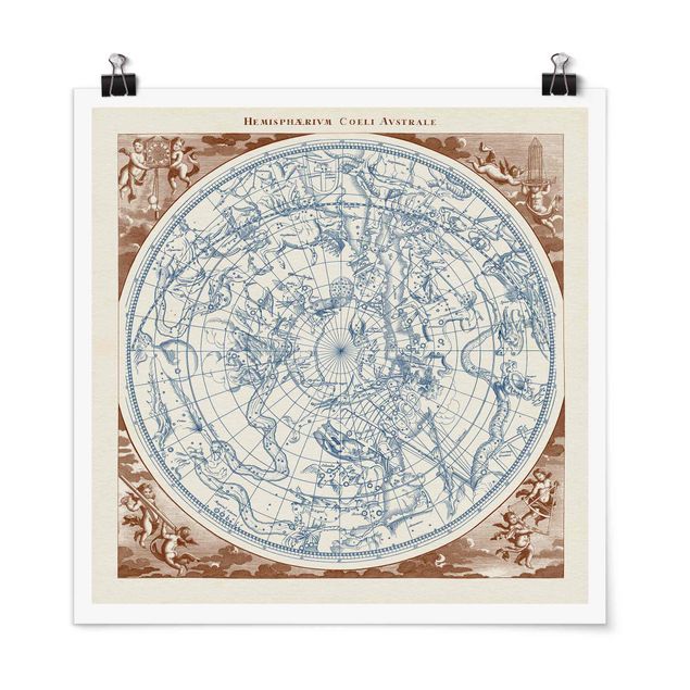 Cuadro de mapamundi Vintage Star Map Southern Hemissphere