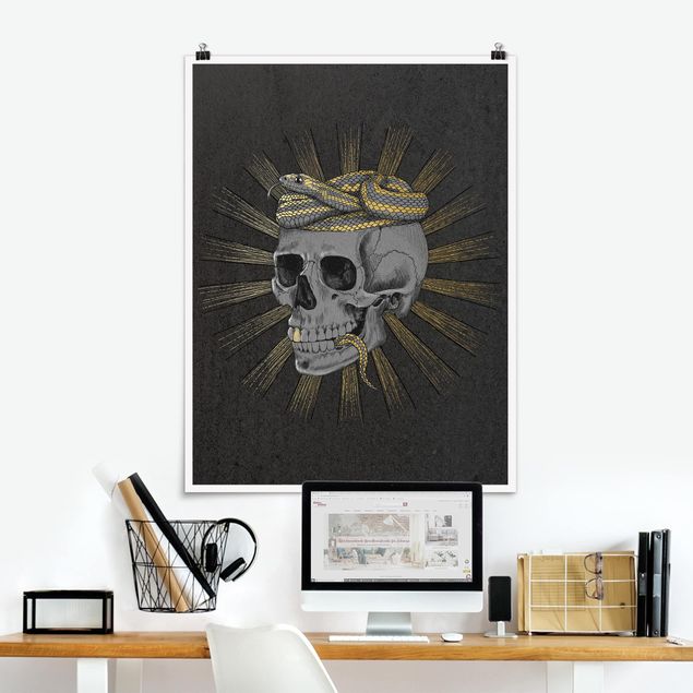 Póster cuadros famosos Illustration Skull And Snake Black Gold
