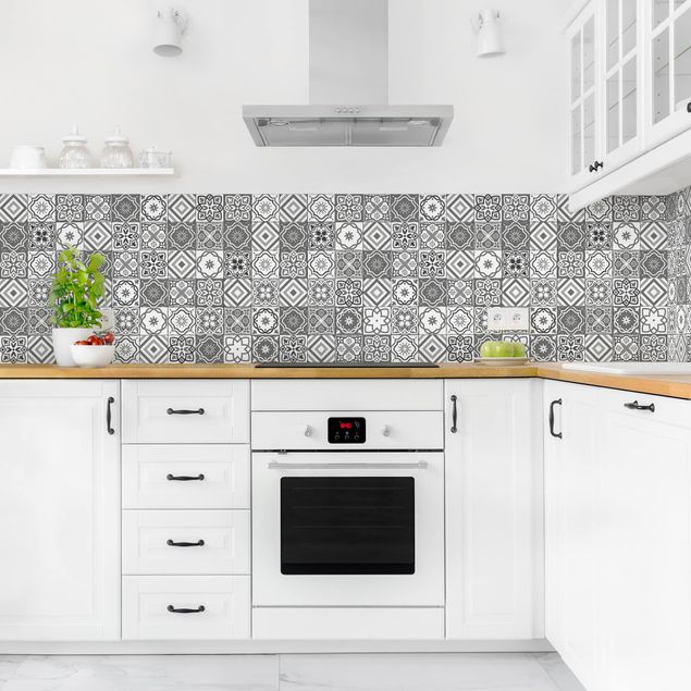 Salpicaderos cocina efecto teja Mediterranean Tile Pattern Grayscale