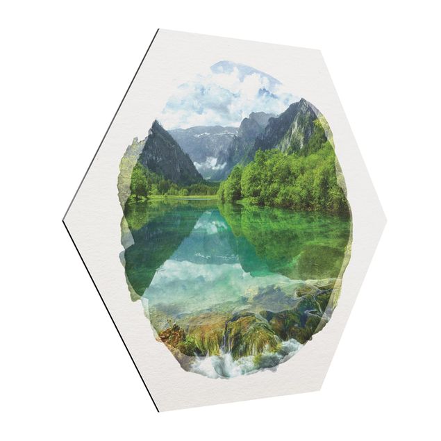 Cuadro con paisajes WaterColours - Mountain Lake With Mirroring