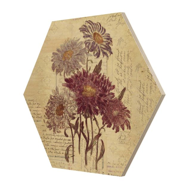 cuadro hexagonal Vintage Flowers With Handwriting