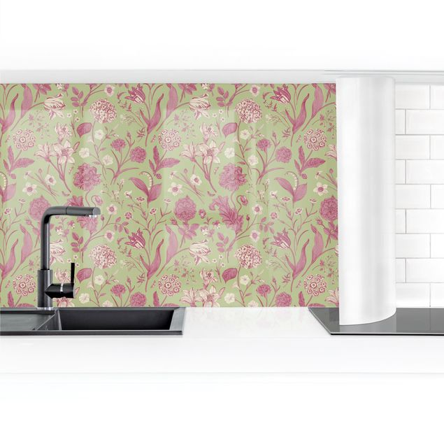 revestimiento pared cocina Flower Dance In Mint Green And Pastel Pink  II