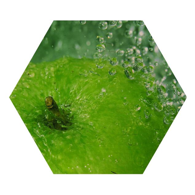 Hexagon Bild Holz - Green Apple