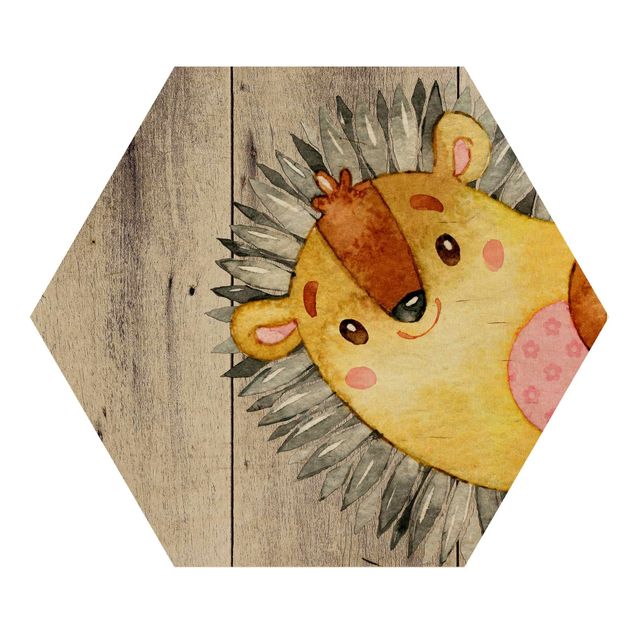 Cuadros para salones grises Watercolor Hedgehog On Wood