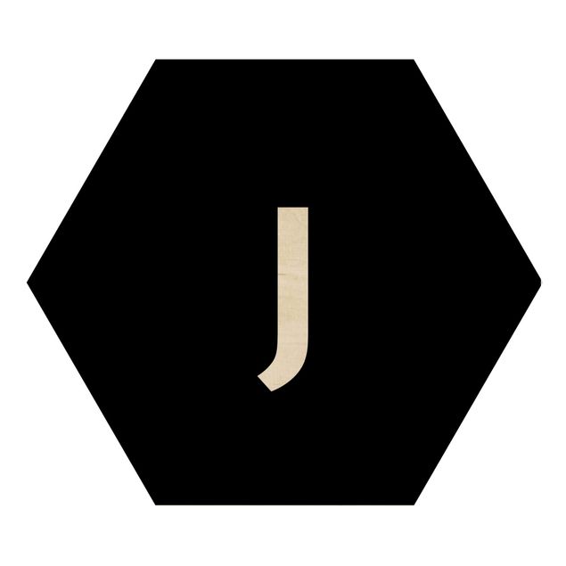 Hexagon Bild Holz - Buchstabe Schwarz J