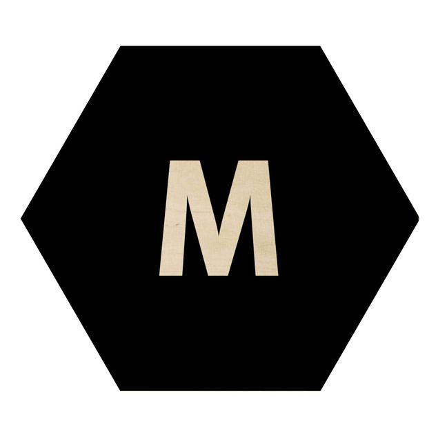 Hexagon Bild Holz - Buchstabe Schwarz M